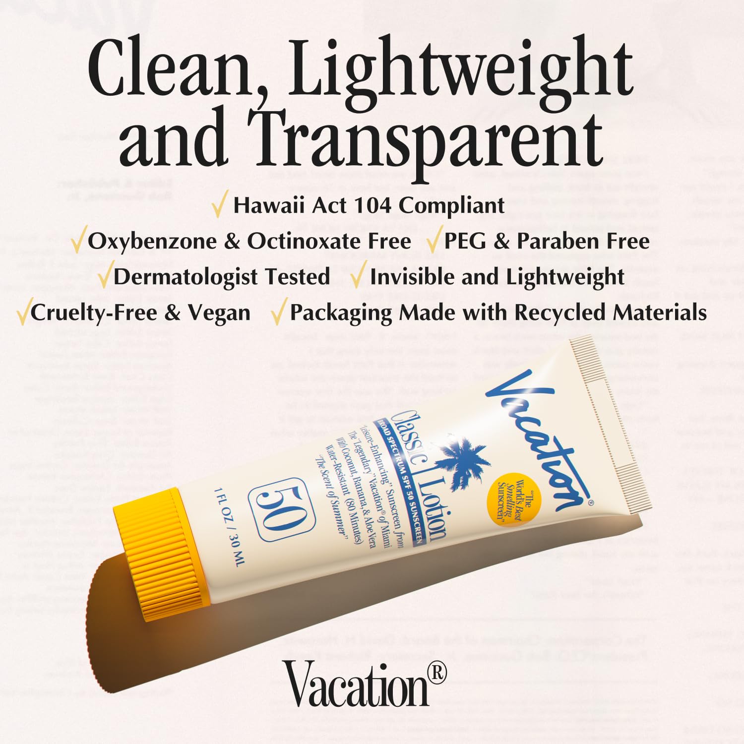 VACATION mini tube in hand demonstrating travel-friendly 1 fl oz size