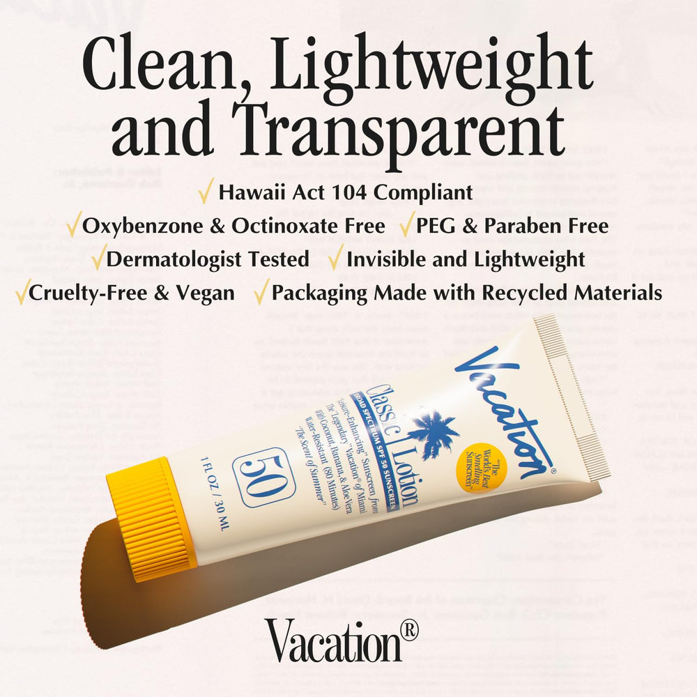 VACATION mini tube in hand demonstrating travel-friendly 1 fl oz size