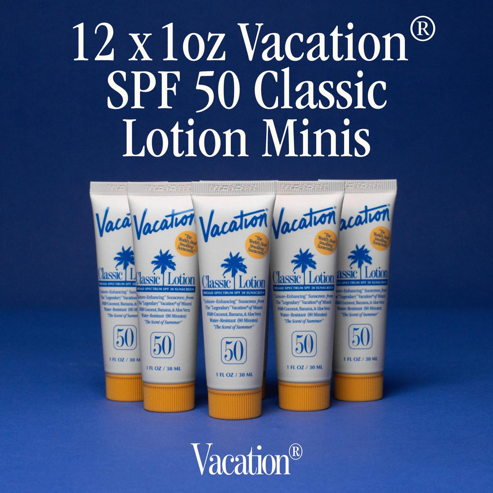 VACATION mini lotion texture closeup revealing lightweight, quick-absorbing finish