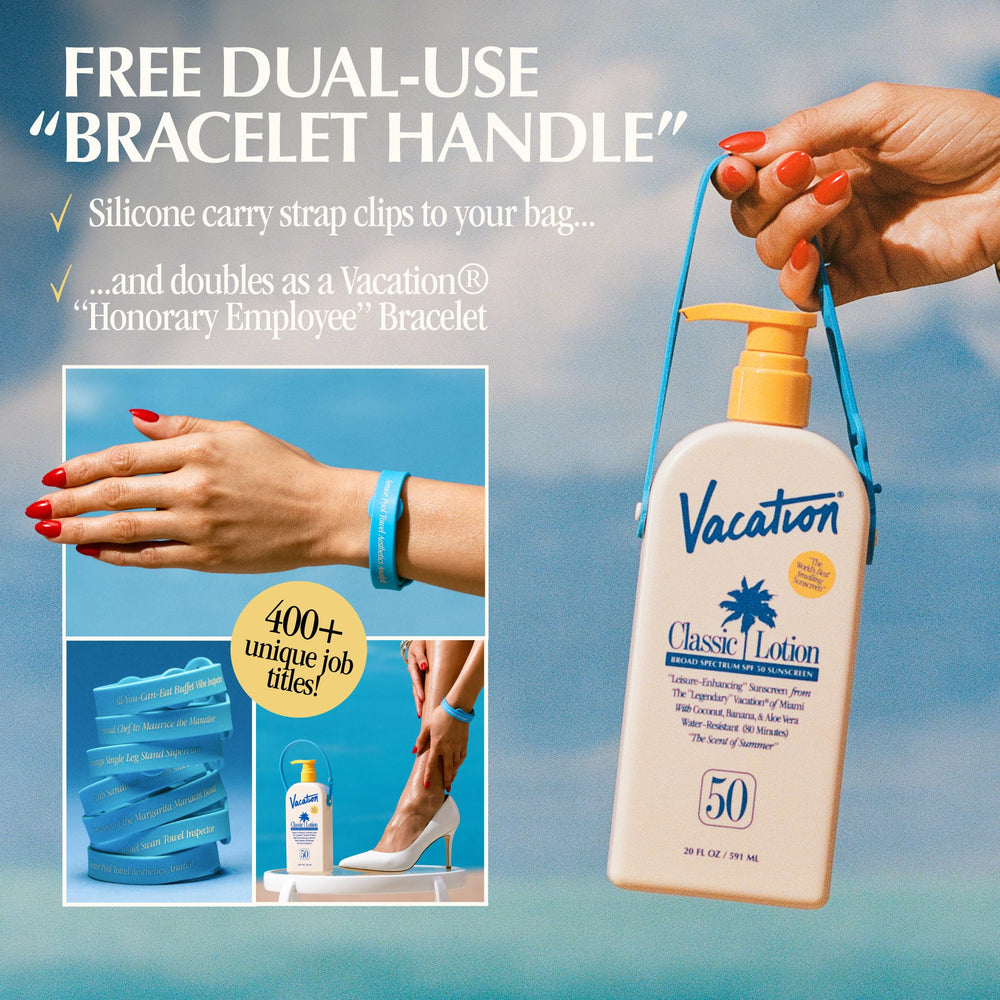 VACATION bottle next to common items demonstrating 20 fl oz value-size advantage