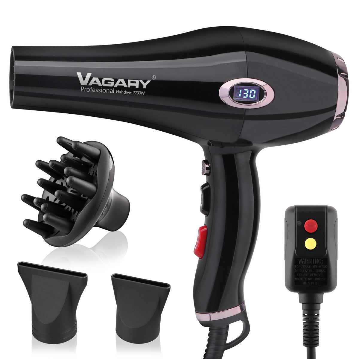 VAGARY front view dryer showing ergonomic handle and sleek design for comfortable styling