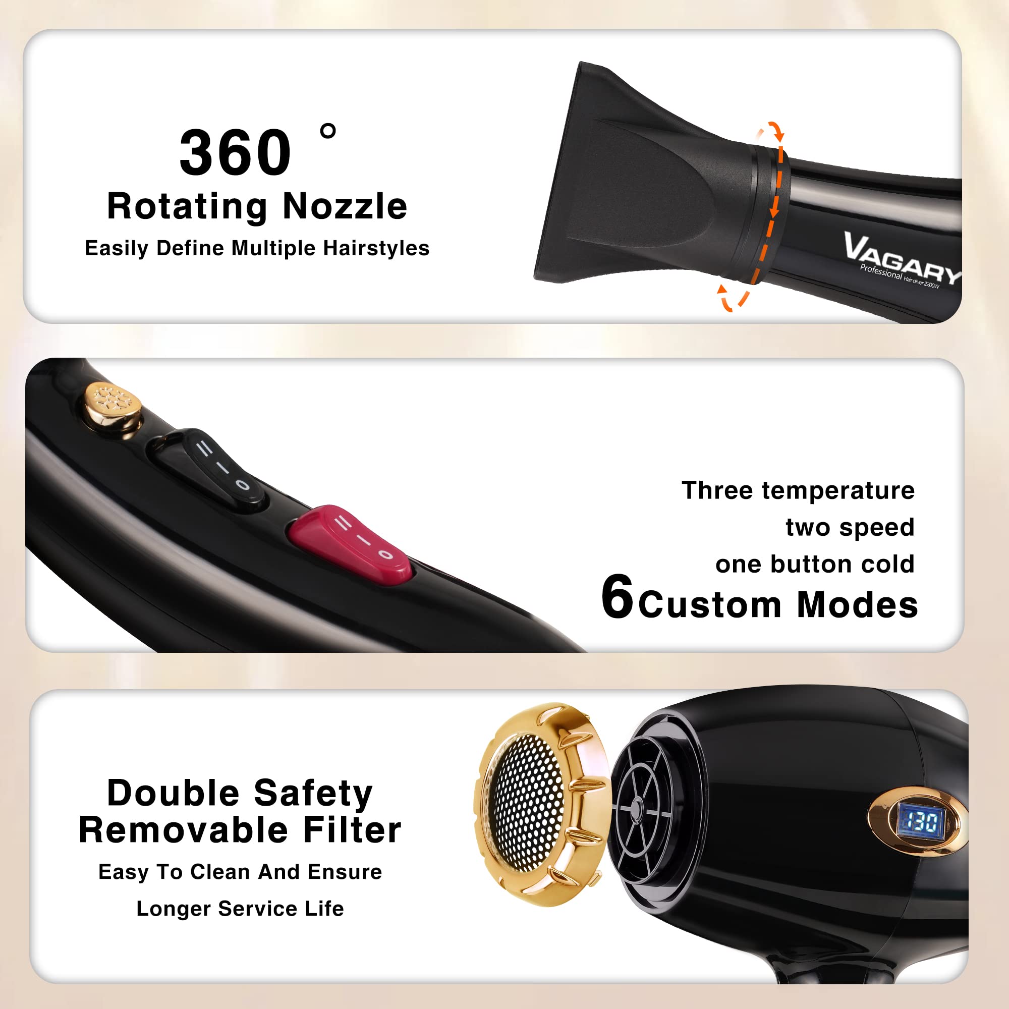 VAGARY temperature display visible while styling to help control heat