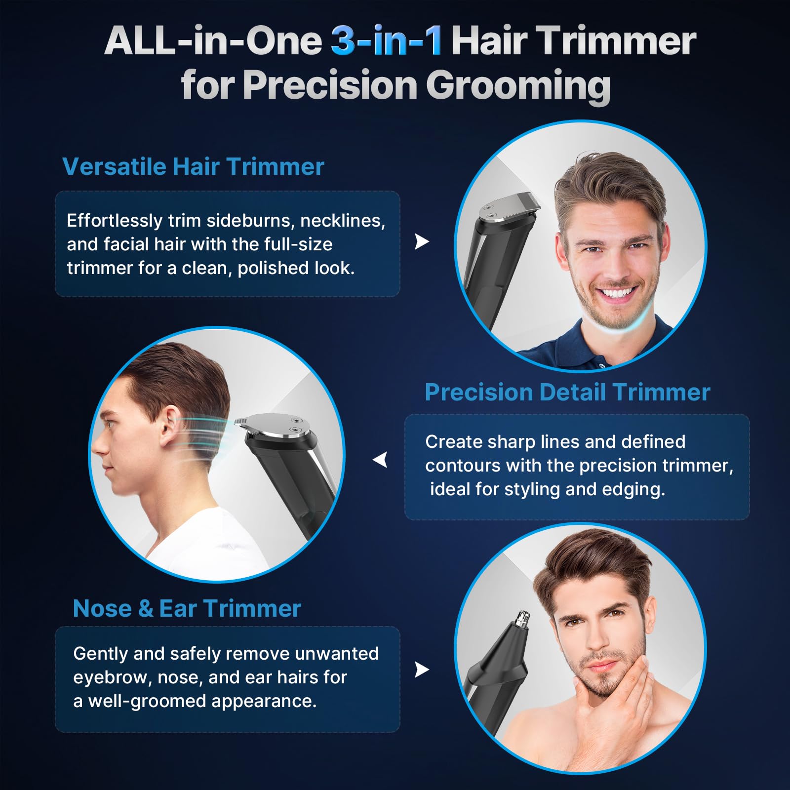 Valano nose and ear trimmer detail demonstrating safe, gentle hair removal