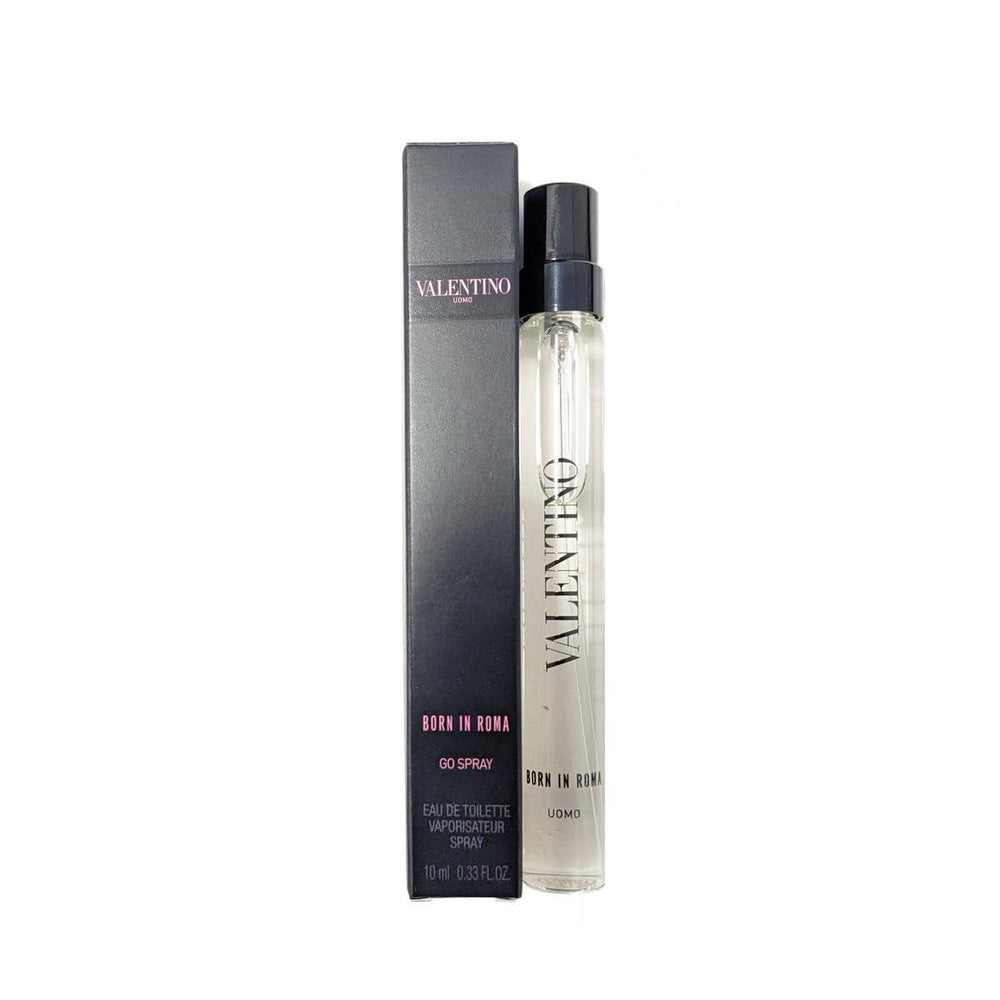Valentino travel spray front packaging showing the bottle and travel convenience