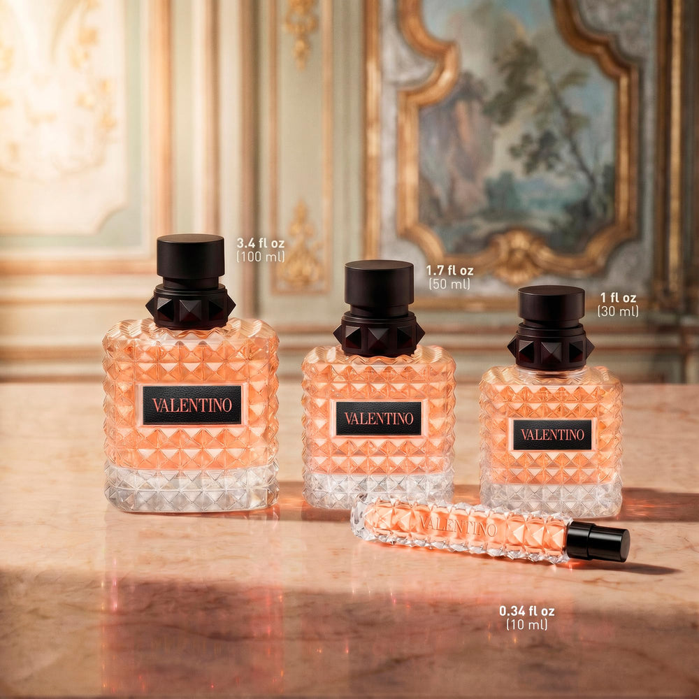 Valentino bottle held in hand for scale and portable everyday convenience