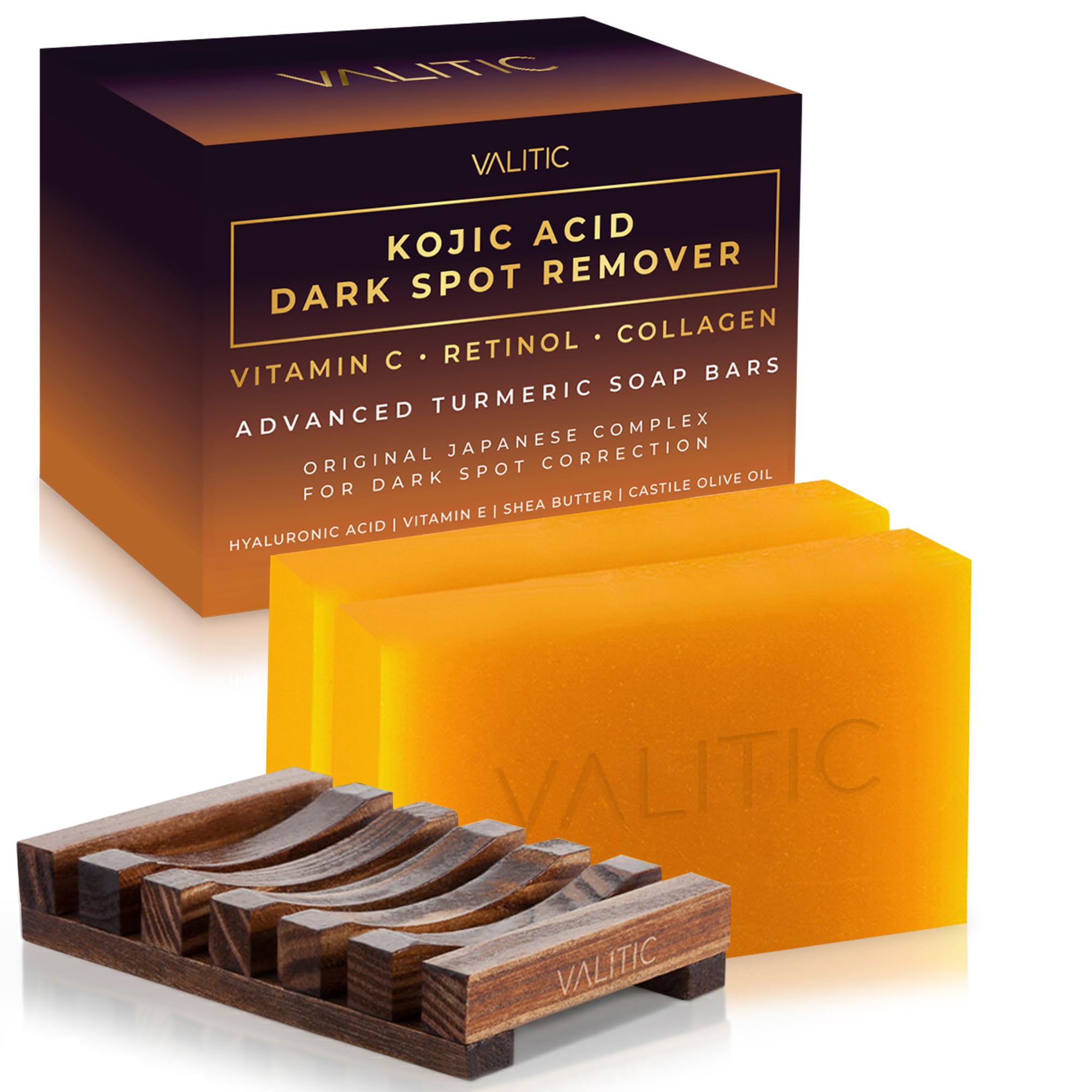 VALITIC front packaging showing two soap bars and brand clarity benefit