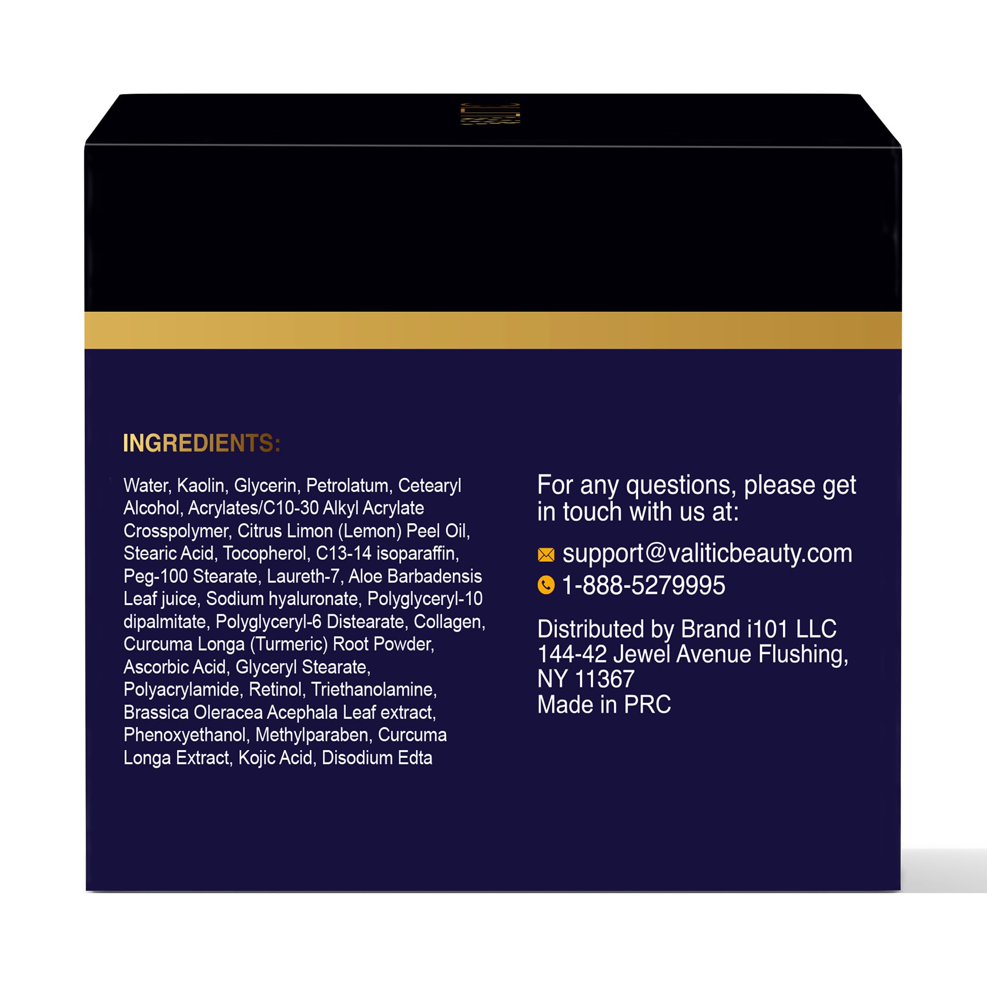VALITIC label close-up highlighting turmeric and vitamin C, ingredient-focused brightening benefit