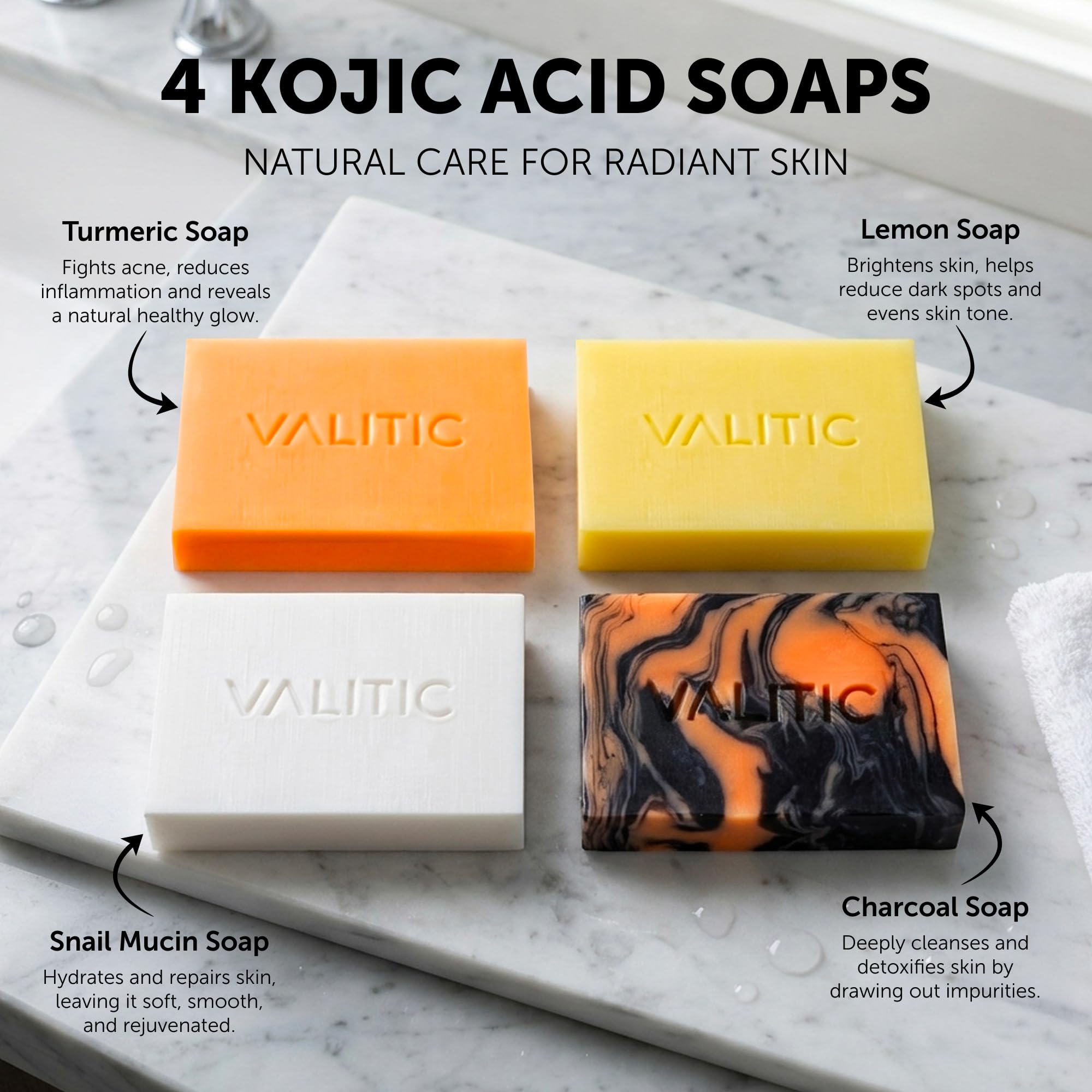 VALITIC lemon soap sliced to show fresh citrus brightening benefit