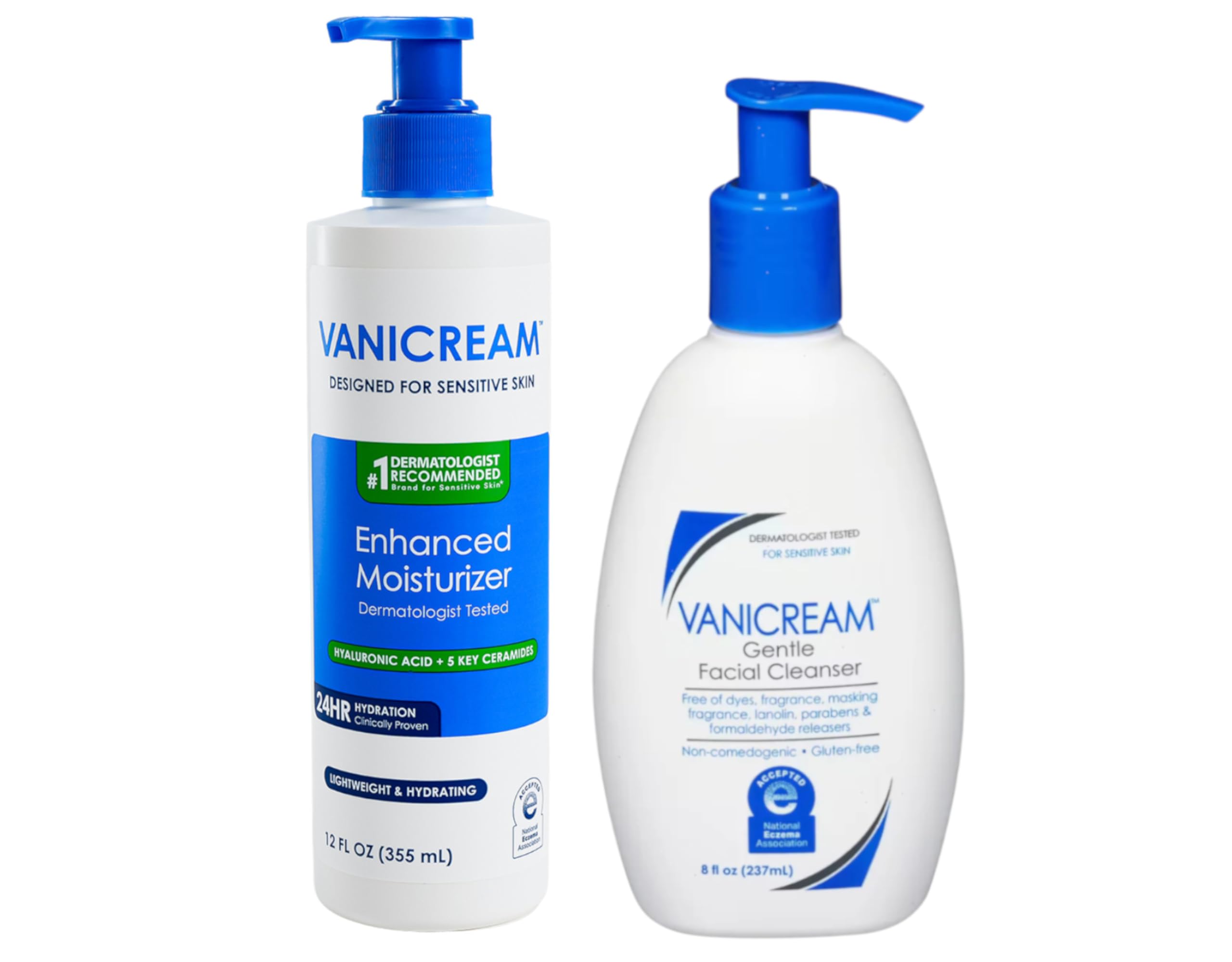 vanicream front packaging showing both bottles and gentle skin benefit
