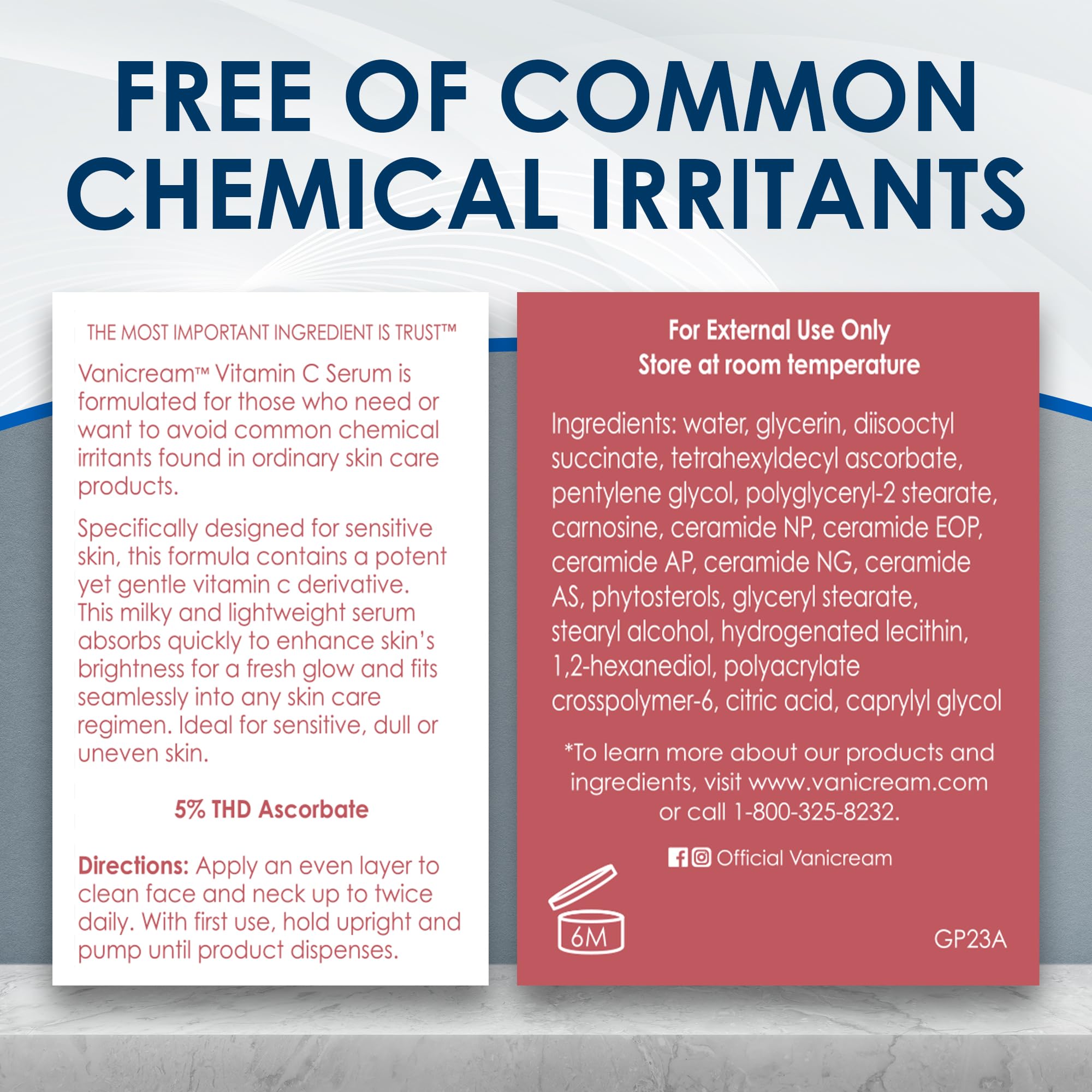 Vanicream ingredient callout with ceramides for barrier support and softness