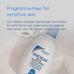 Vanicream low-foam texture on hand illustrating gentle lather that protects moisture
