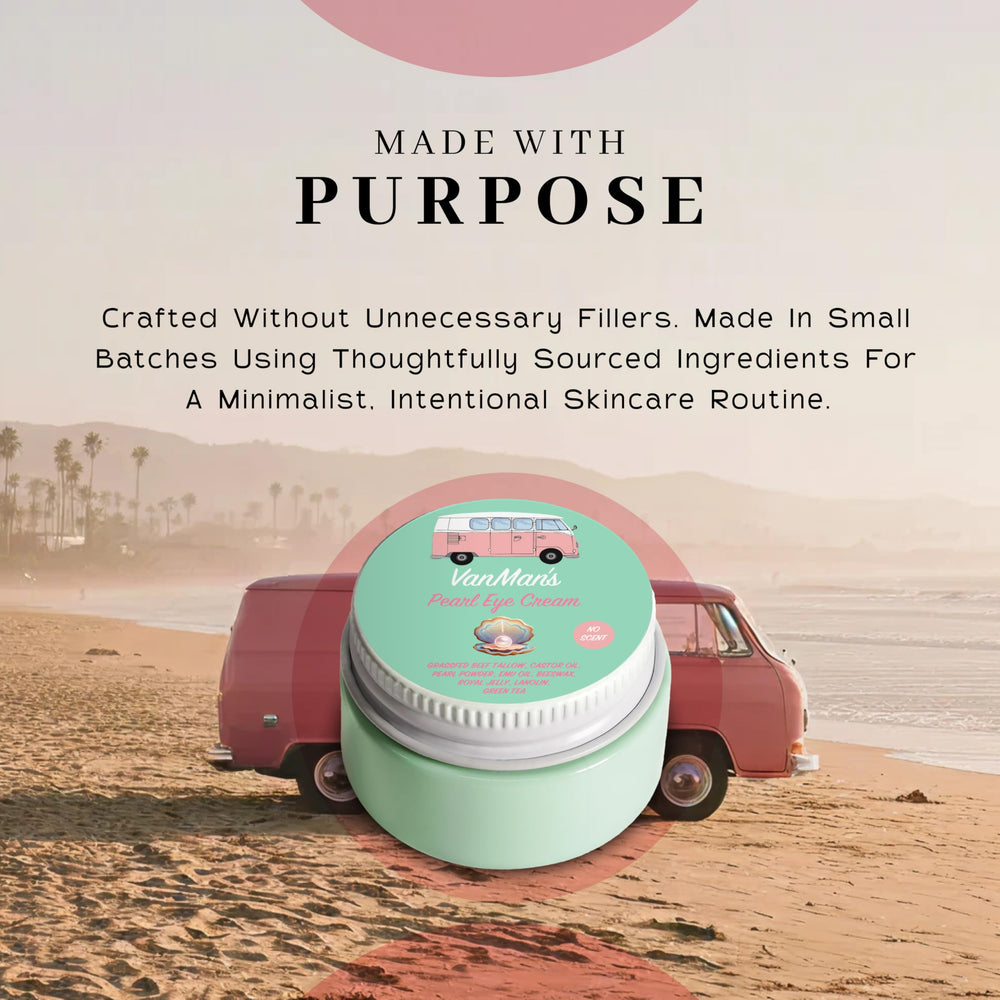VanMan’s Pearl Eye Cream on bedside table suggesting nightly routine benefit