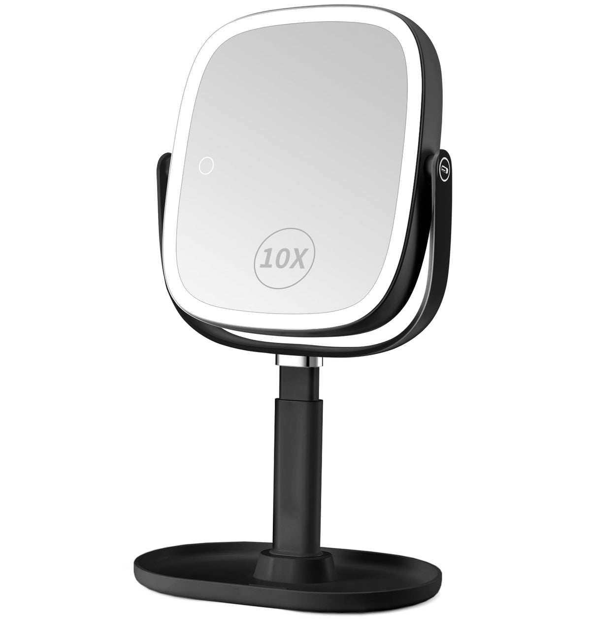 Vanmirr front view black showing full 1x mirror and LED ring for clear illumination