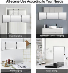 Vanmirr hooked on a doorframe for hands-free grooming convenience