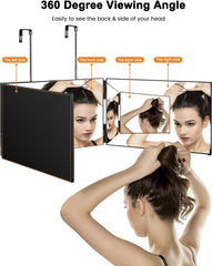 Vanmirr in use during a self haircut to improve precision and symmetry