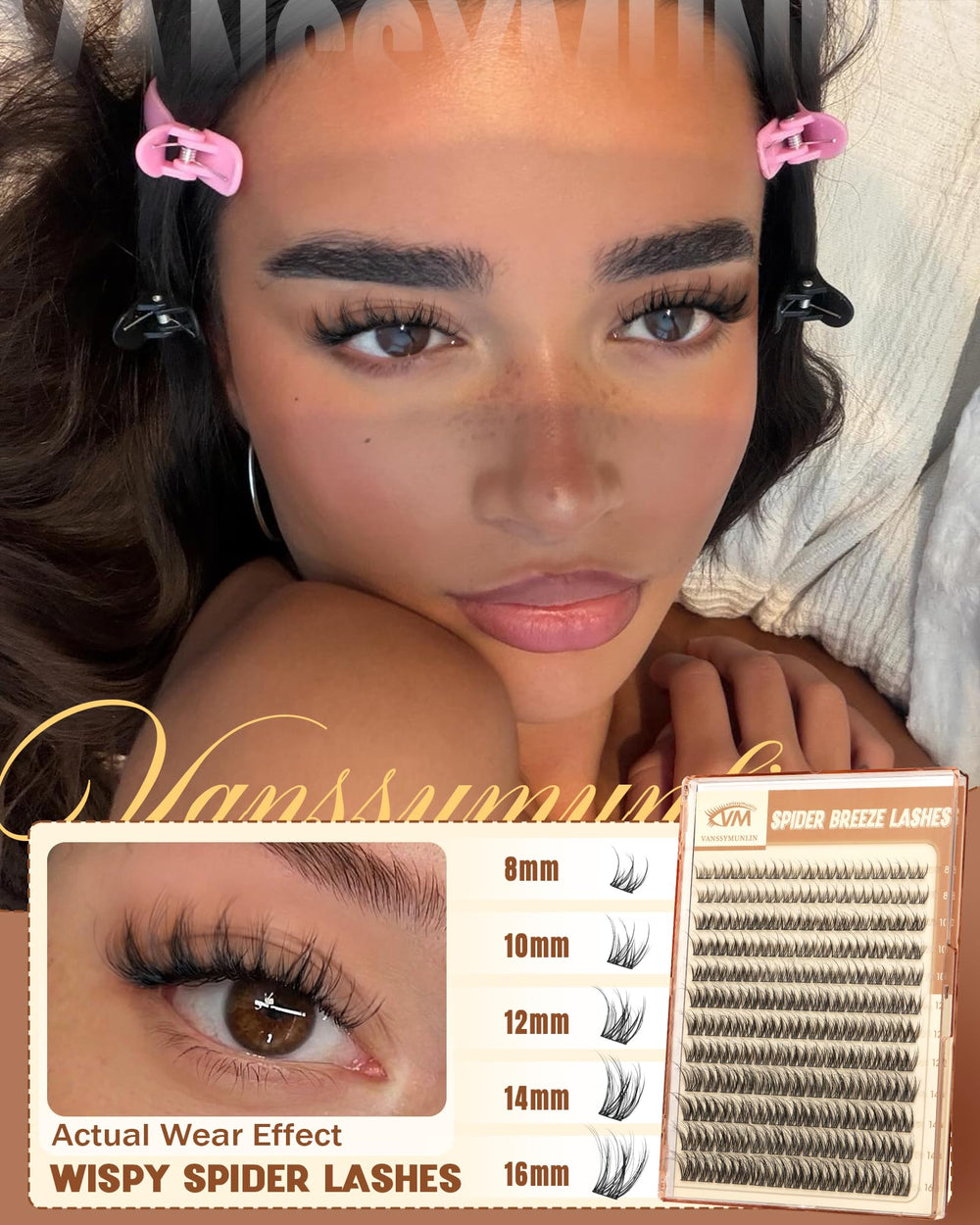 Vanssymunlin model wearing clusters for airy mascara-like enhancement benefit