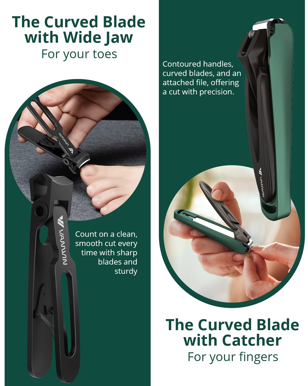 VANWIN fingernail clipper with built-in file detail for smooth finishing benefit
