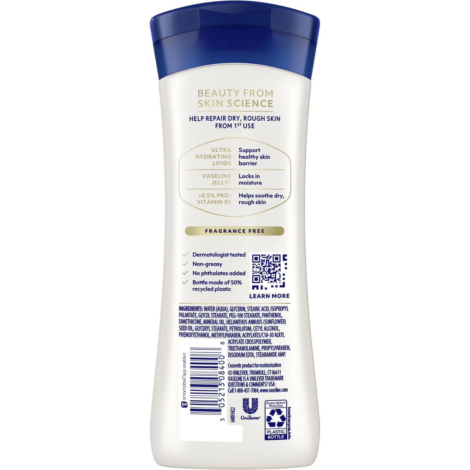 Vaseline Advanced Repair pump in use demonstrating quick-absorbing moisturizing benefit