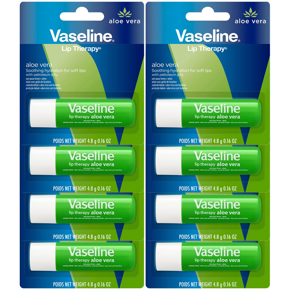 Vaseline front packaging showing eight aloe fresh sticks and benefits
