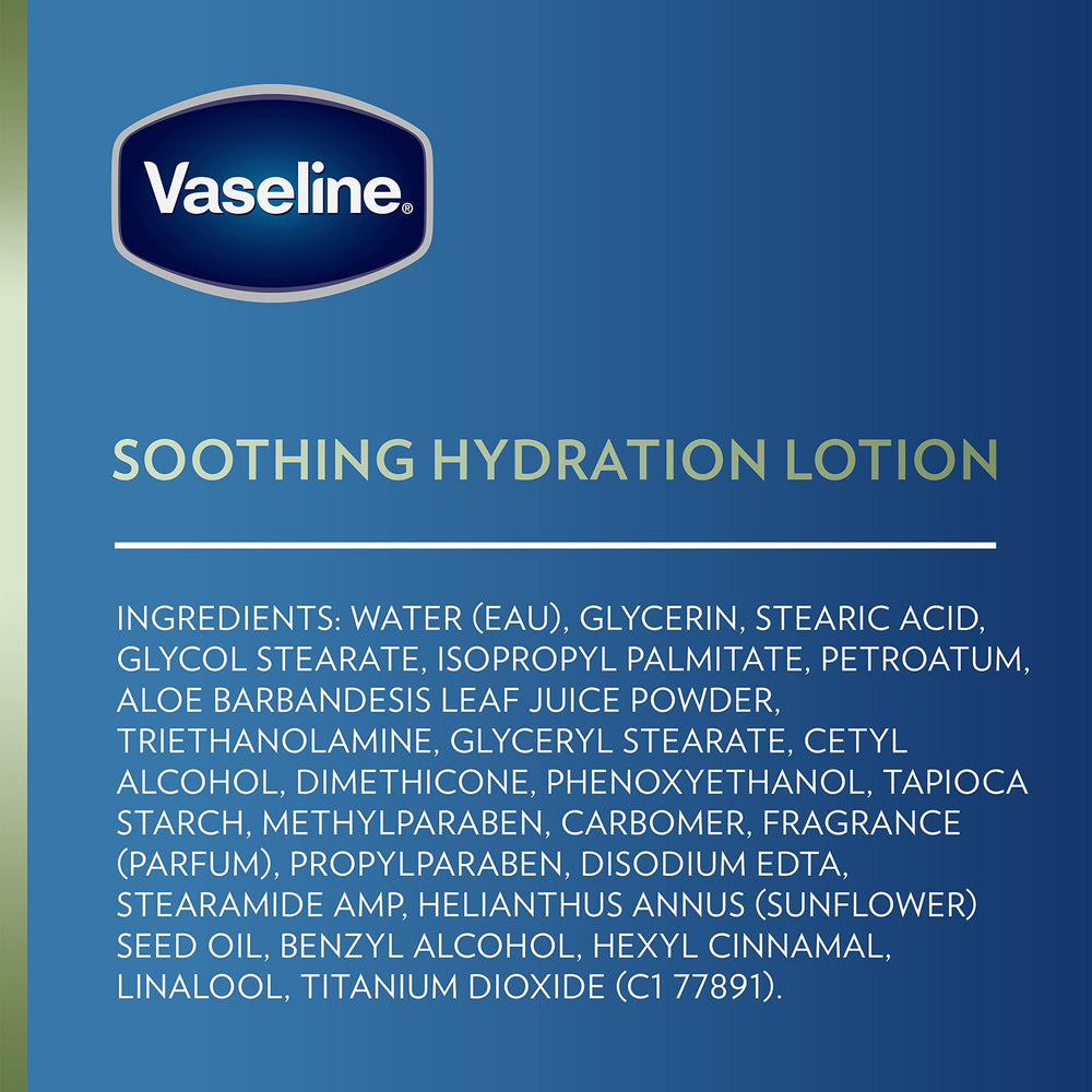 Aloe imagery beside Vaseline bottle illustrating soothing fragrance