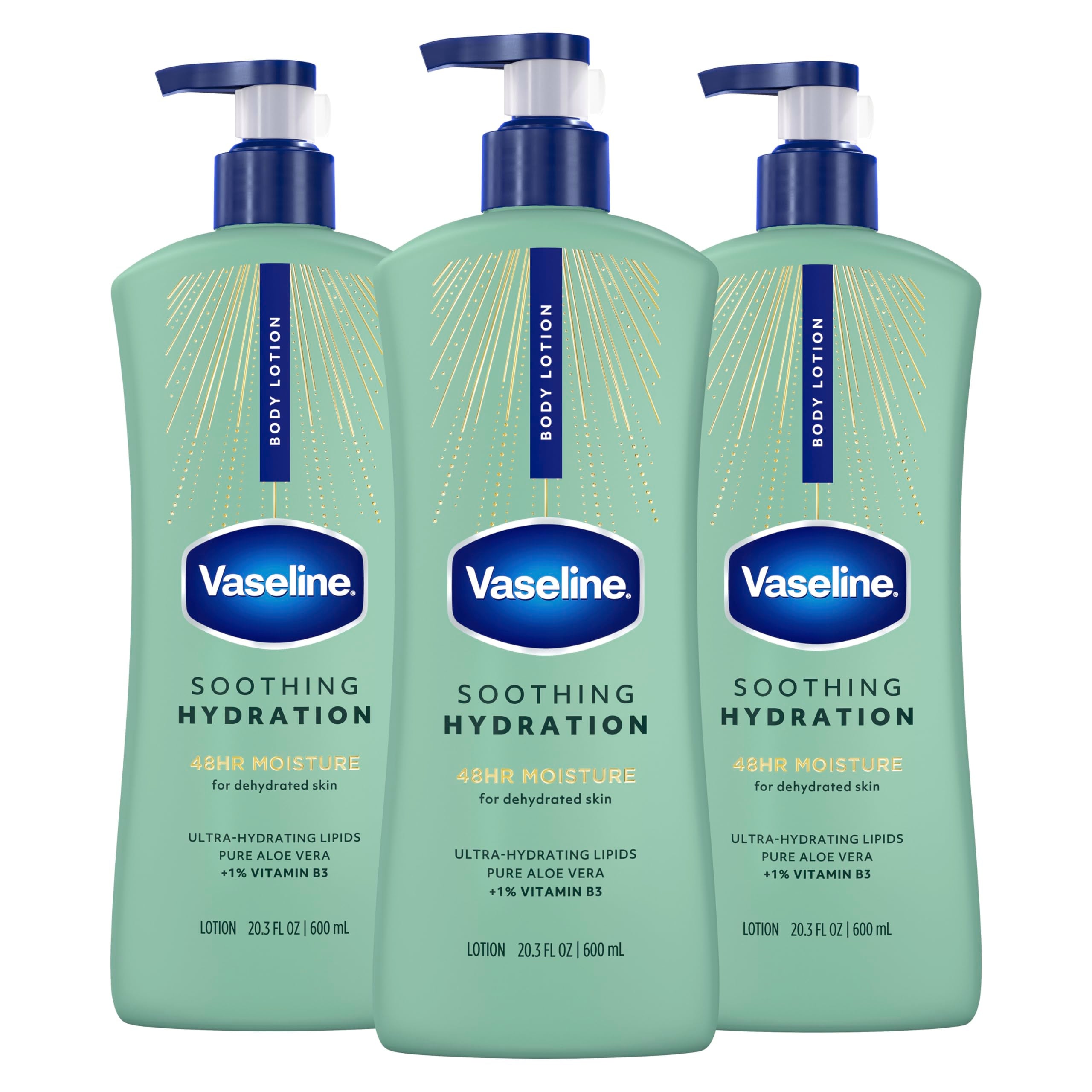 Vaseline front bottle view showing label and size, fast moisturization benefit