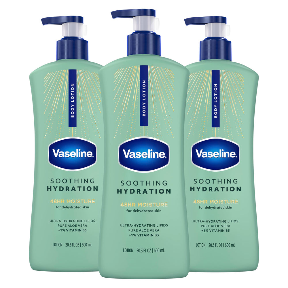 Vaseline front bottle view showing label and size, fast moisturization benefit