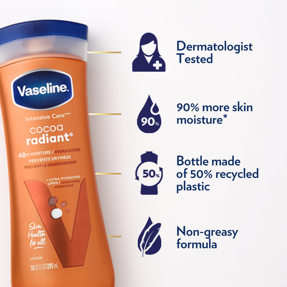 Vaseline pump dispensing lotion texture for quick-absorbing hydration