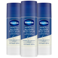 Vaseline 3-pack front packaging showing compact travel-ready sticks and benefits