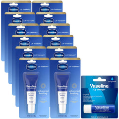 Vaseline front packaging showing 12 tubes and included stick for easy supply