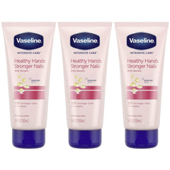 Vaseline 3-pack front view showing travel-size tubes and benefits