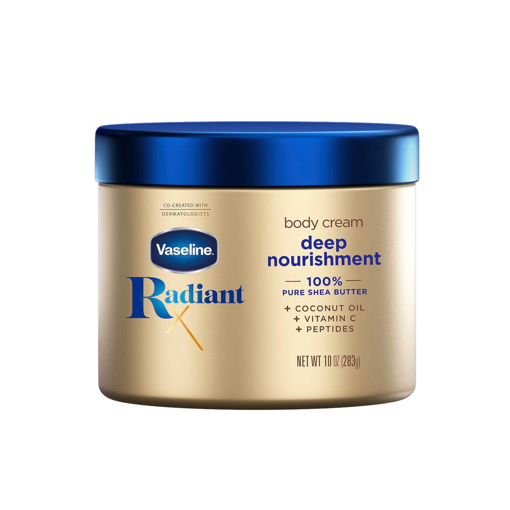 Vaseline Radiant X front jar showing packaging and volume benefit
