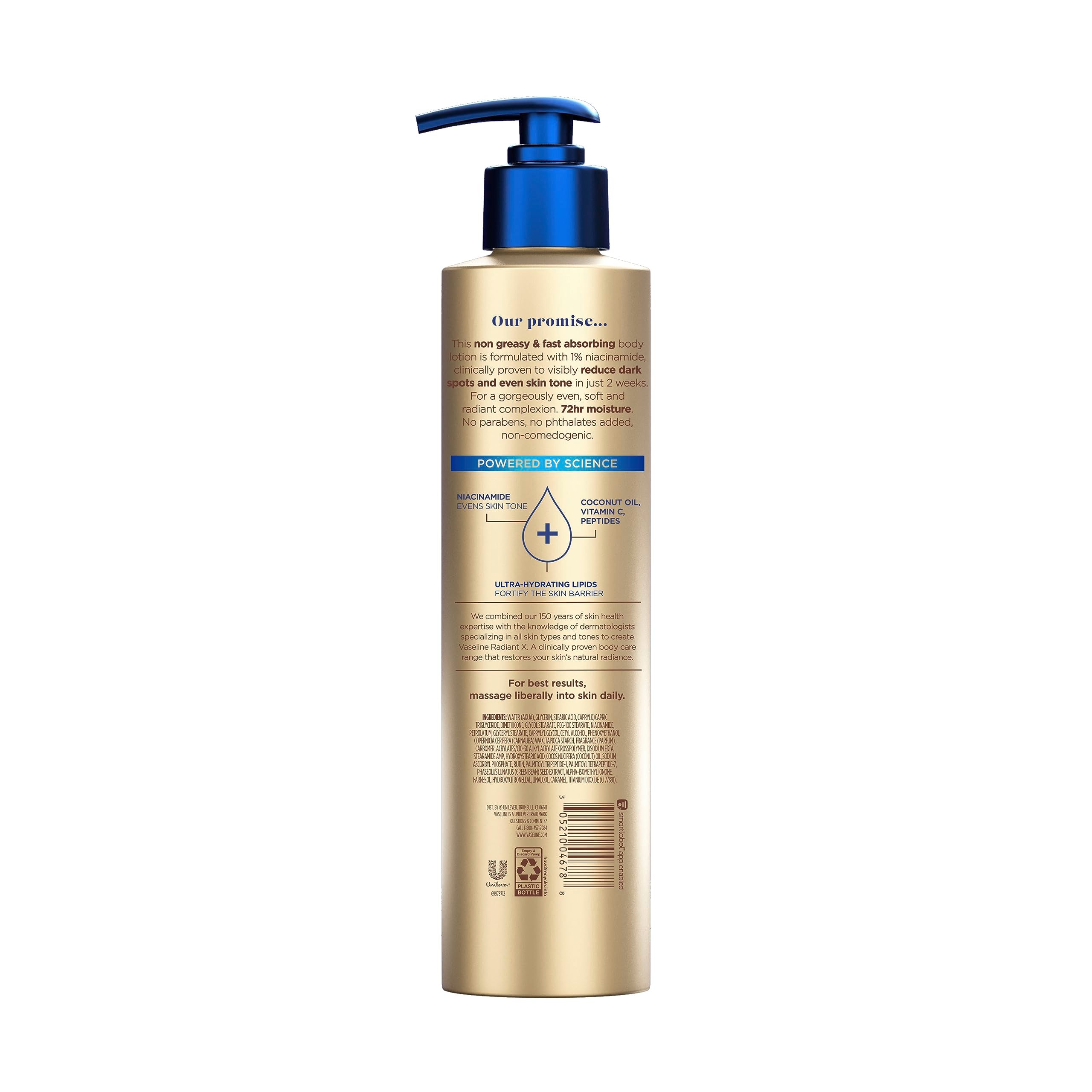 Vaseline pump dispensing lotion texture for fast absorption and hydration