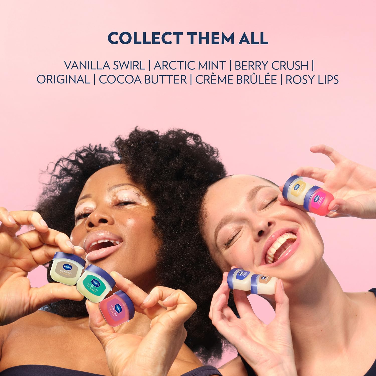 Applying Vaseline rosy lips balm to lower lip for subtle tint and softness