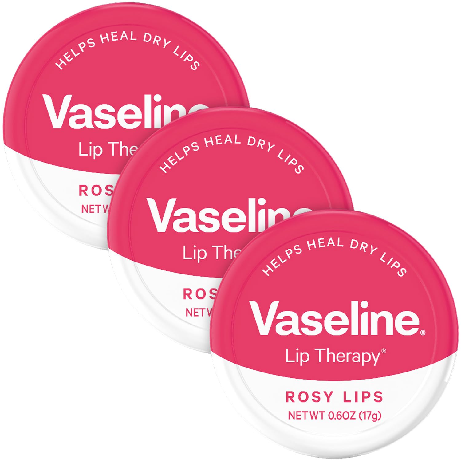 Vaseline front tin showing rosy lips branding and compact design benefits