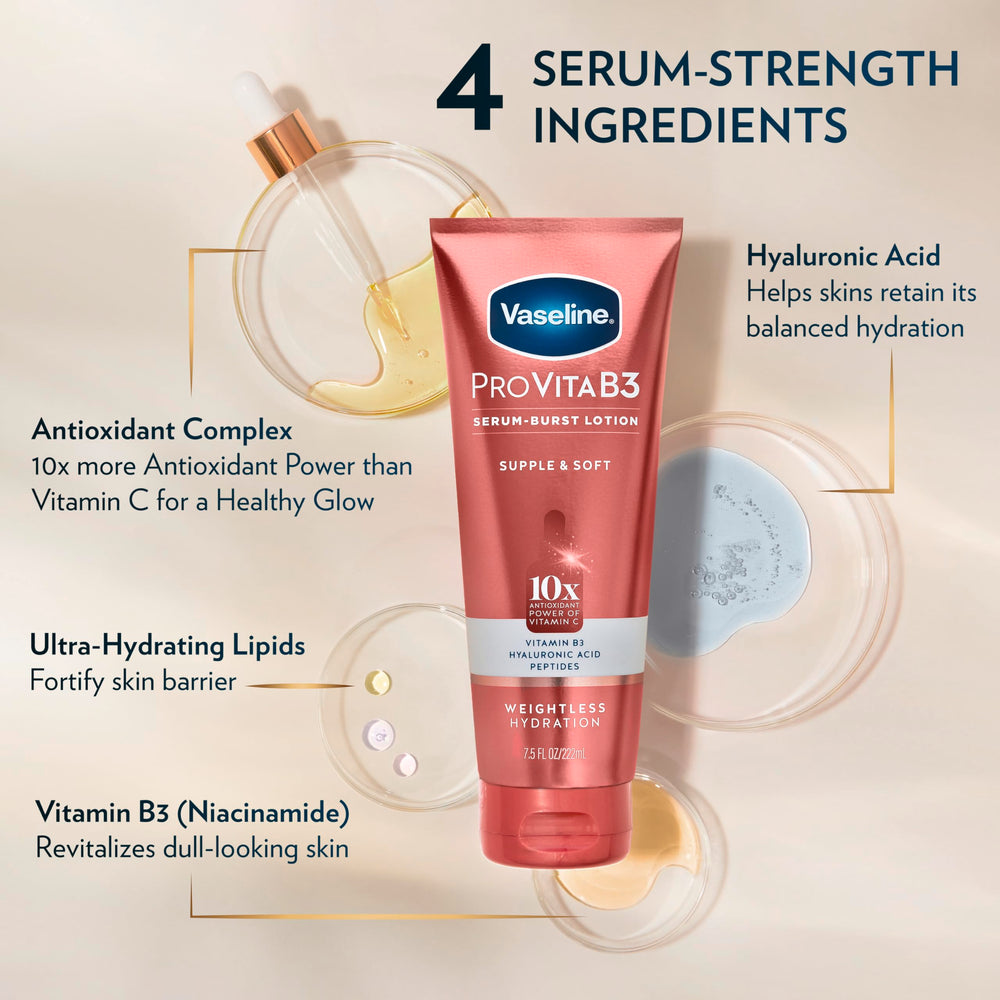 Vaseline serum burst droplets on skin showing fast absorption