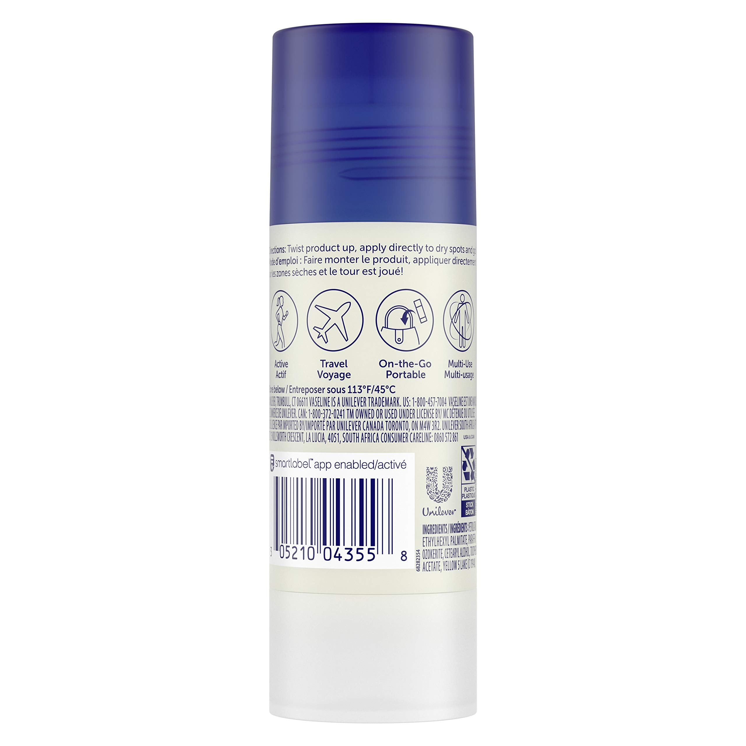 Vaseline single balm stick with cap off showing easy twist-up application benefit