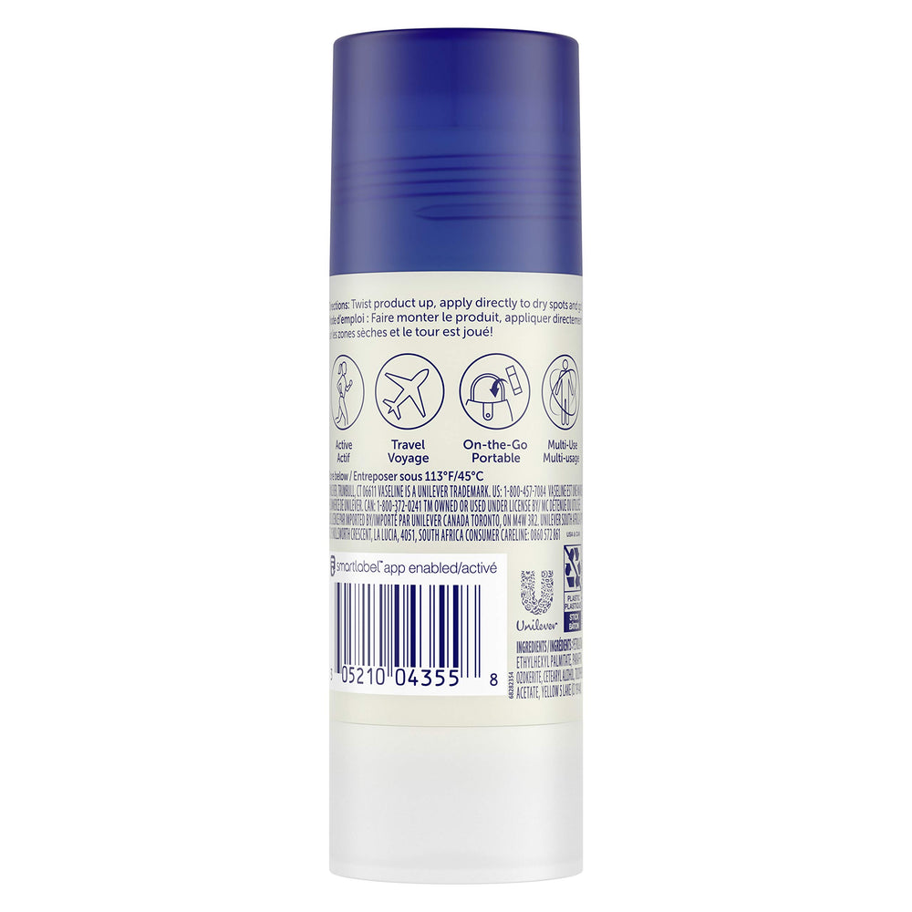 Vaseline single balm stick with cap off showing easy twist-up application benefit