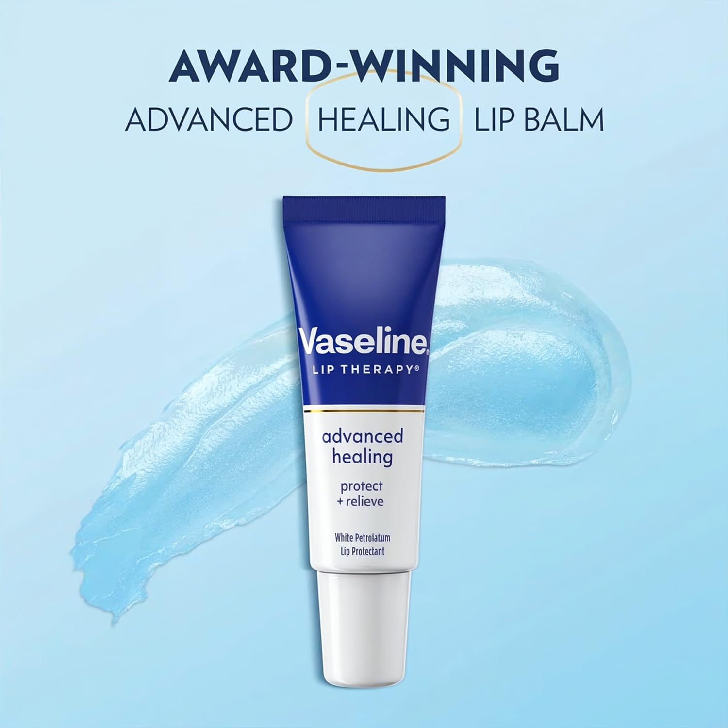 Vaseline stick beside a lip outline showing targeted application benefit