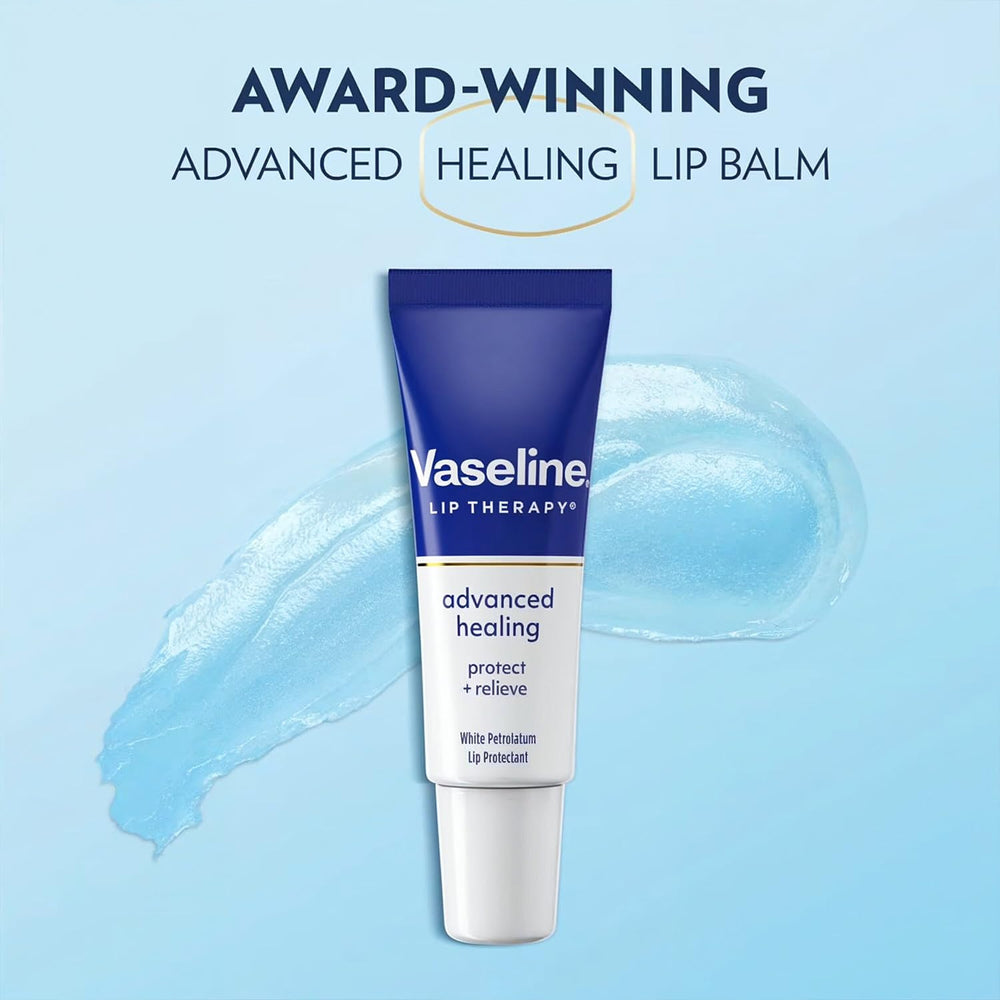 Vaseline stick beside a lip outline showing targeted application benefit