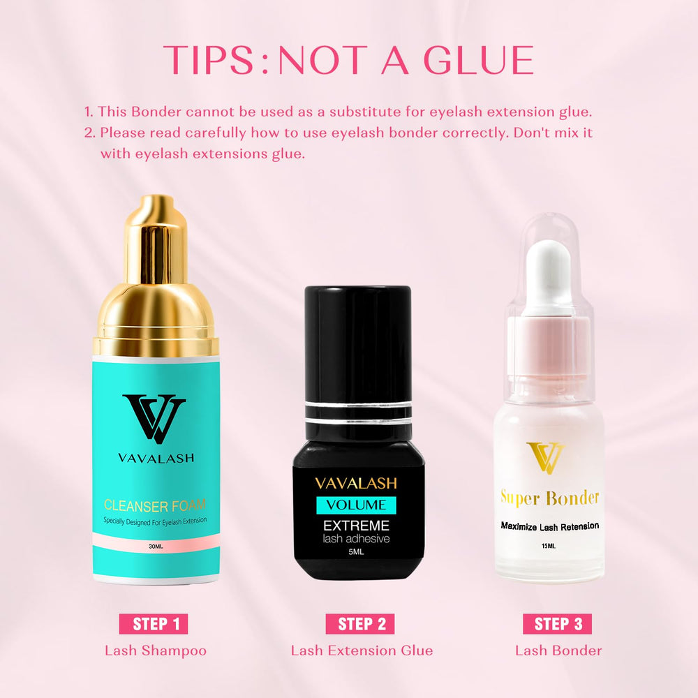 VAVALASH 15ml bottle next to eyelash tray for scale and salon convenience