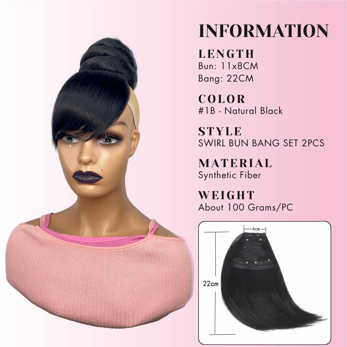 VAVANGA hand holding bun and bang to show medium size and compact portability