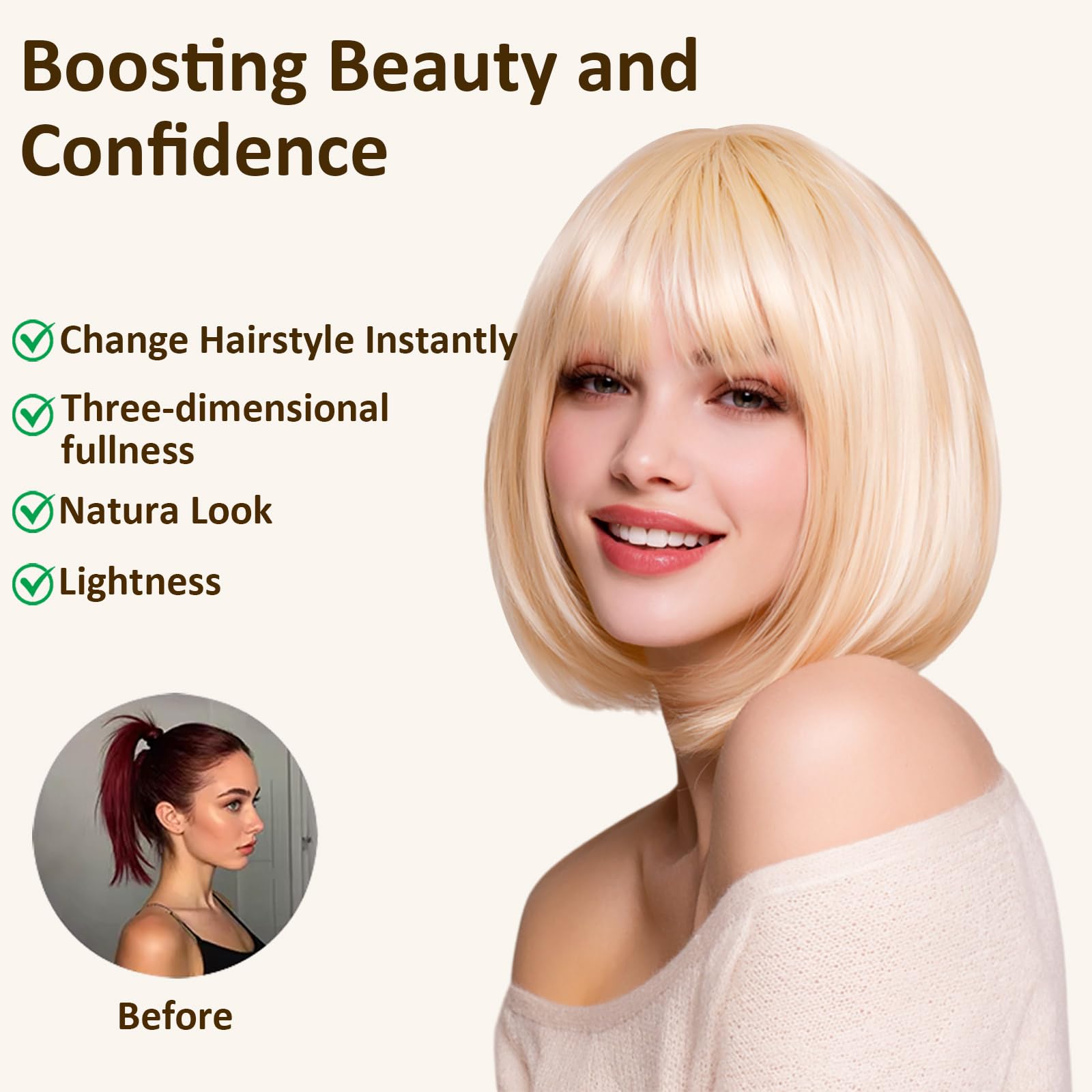 VCAY wig beside ruler to show 12-inch length and off-shoulder fit