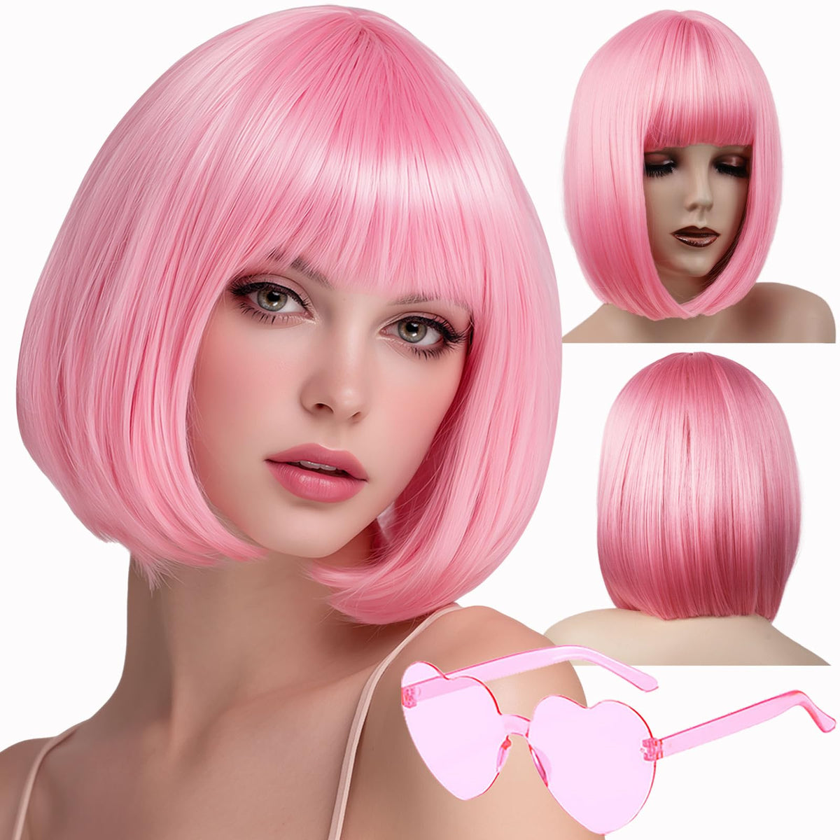 VCAY pink bob front view showing natural bangs and flattering shape