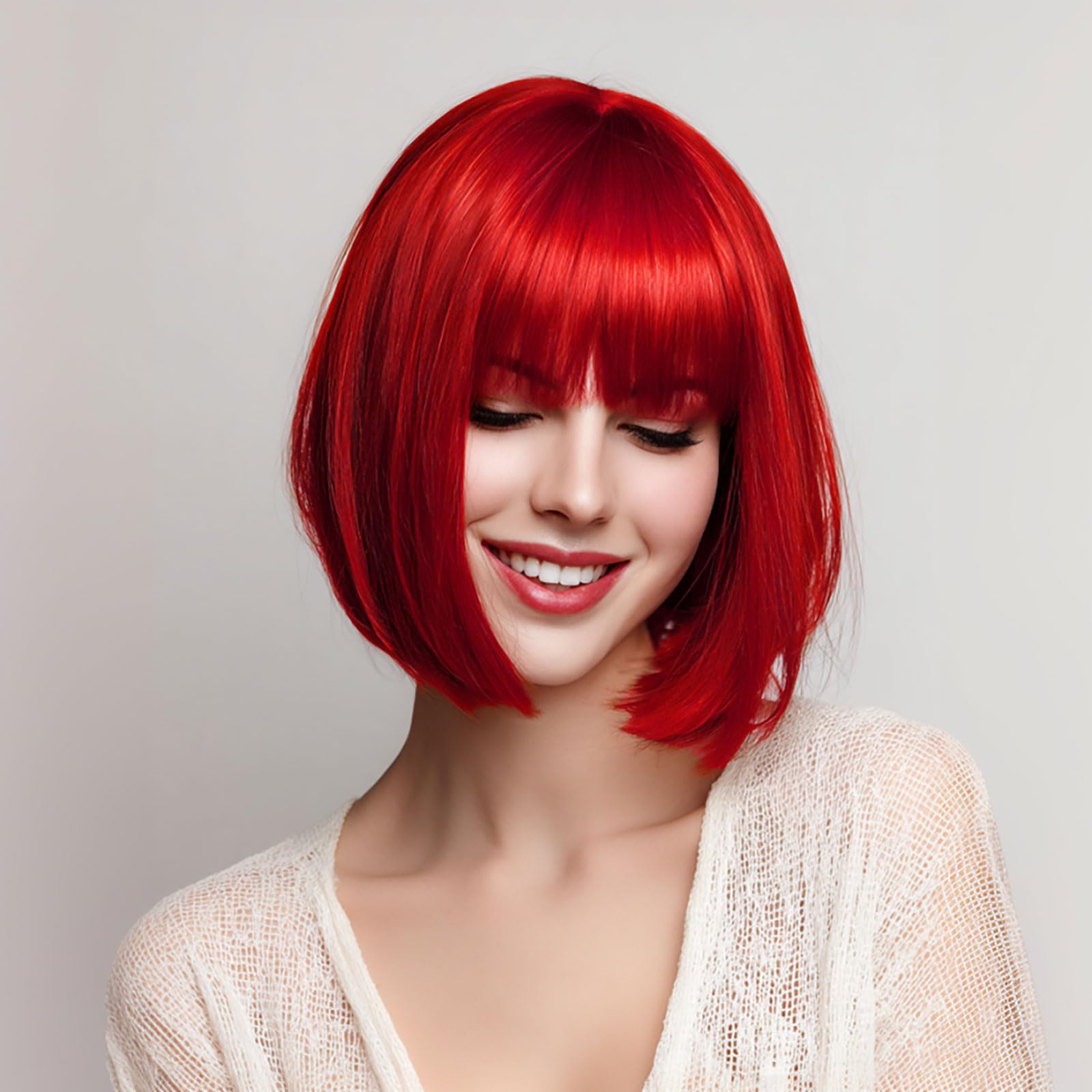 VCAY red bob wig accessories layout with wig cap and sunglasses for ready-to-wear set