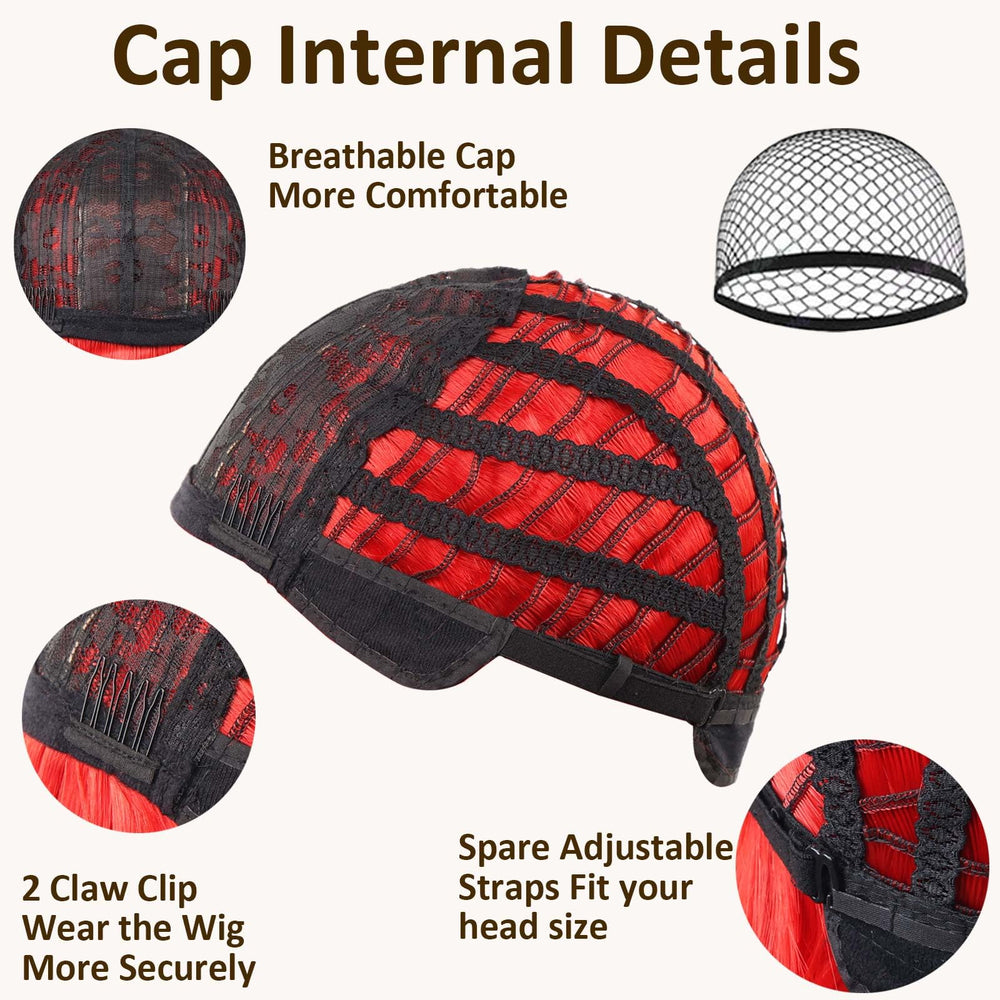 VCAY red bob wig in use cosplay photo demonstrating dramatic red color and confidence