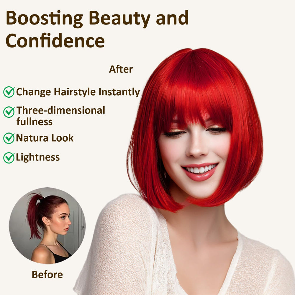 VCAY red bob wig scale comparison on mannequin to show 12-inch off-shoulder length