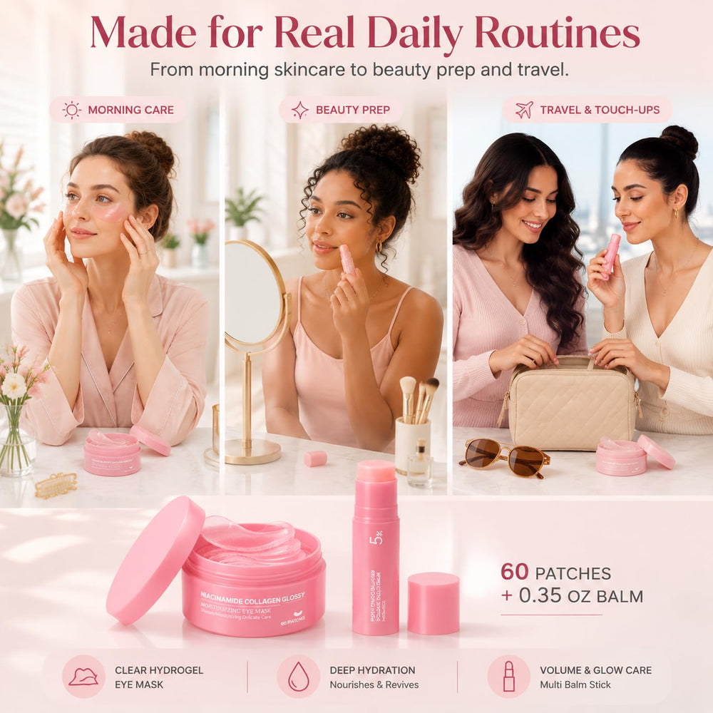 VCEVIP bundle on bathroom counter lifestyle scene showing easy morning routine
