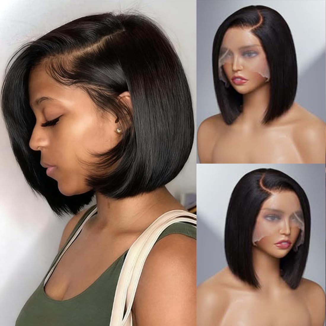 VCVVCV front view 10-inch bob wig showing natural hairline and sleek finish
