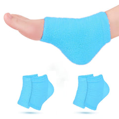 VDFZHL front view of blue heel socks showing pair and packaging, ease of use