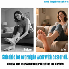VDFZHL socks worn on foot in bed demonstrating overnight comfort and product stay-put benefit